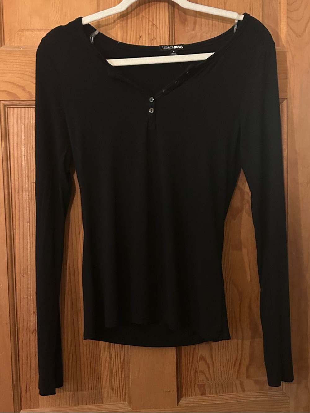 Fashion Nova Black Long-Sleeve Henley Top